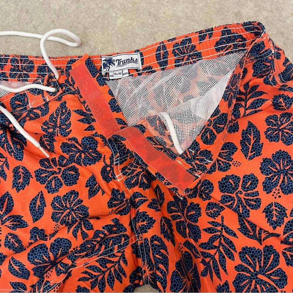 Trunks Surf & Swim Co Orange Hibiscus Swim Trunks 7” Shorts Mesh Lining Men’s XL